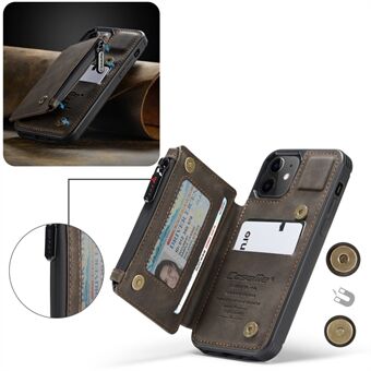 CASEME C20-serien RFID-hållare för spärrkortskort Magnetisk dragkedja PU-läderplånbok Kickstand Skyddsfodral för iPhone 12 / 12 Pro 6,1 tum