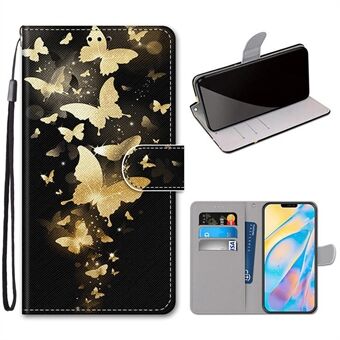 Utskriftsskinnläder med plånboksfodral med rem för iPhone 12 Pro/ 12