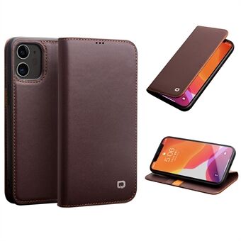 QIALINO For iPhone 12 Pro /12  Classic Top Cowhide Leather Cover Wallet Stand Phone Case