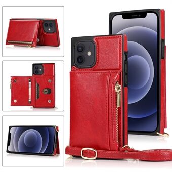 Skyddsfodral för plånbok med dragkedja för telefonen med stöd och axelrem för iPhone 12/12 Pro
