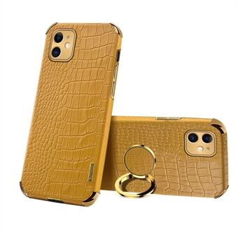 Crocodile Texture Electroplating Design Precise Cutout PU Leather+TPU Phone Cover with Ring Holder for iPhone 12