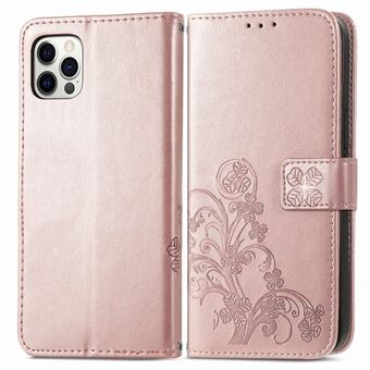 Clover Pattern Imprinting Leather Wallet Stand Case för iPhone 12/12 Pro