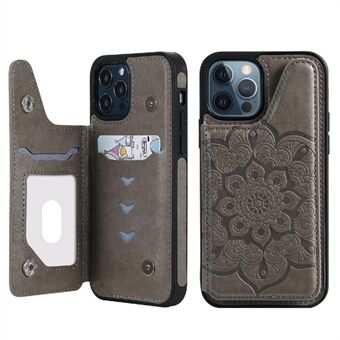 Imprint Mandala Flower PU-läder + TPU-korthållare Kickstand-fodral för iPhone 12/12 Pro