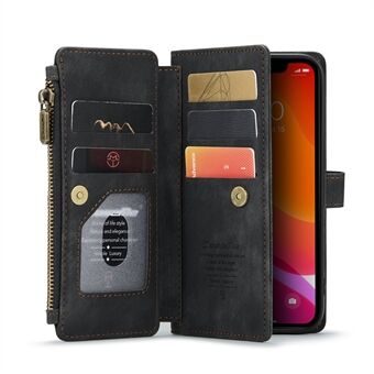 CASEME C30-serien Flera kortplatser Välskyddad hållbar plånbok med dragkedja i PU-lädertelefonfodral med Stand för iPhone 12/12 Pro 6,1 tum