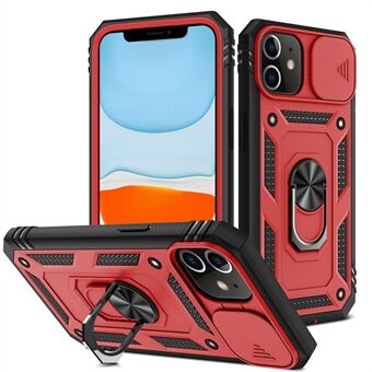Ring Kickstand Hård PC-rygg + Mjuk TPU Slagtålig Bumpers Skyddsfodral med skjutkameraskydd för iPhone 12 