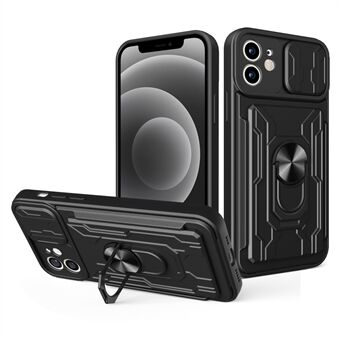 Ring Kickstand Design PC + TPU telefonfodral med kameraskydd och löstagbar korthållare för iPhone 12 