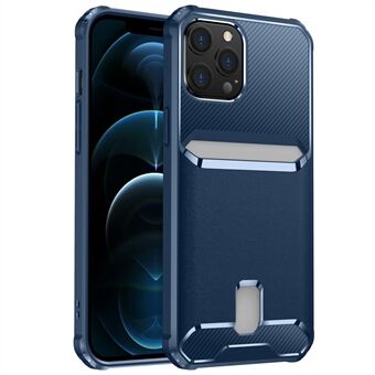 För iPhone 12/12 Pro  Stötsäker anti-fall mjuk TPU kolfiber texturerad kortplats Design Skyddande telefonfodral skal - blå