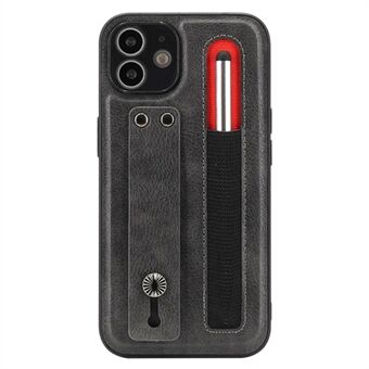 007-serien för iPhone 12 s PU-läderbelagd TPU Stötsäker Anti-fall Handrem Kickstand Skyddande telefonfodral med penna