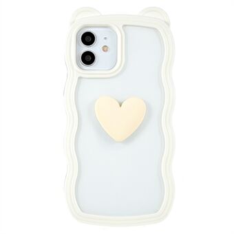 För iPhone 12/12  Cute Heart Bear Ear Decor Löstagbart 2-i-1 PC+TPU Mobilfodral Mobilfodral