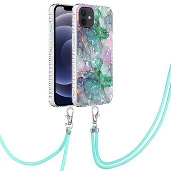 YB IMD Series-15 för iPhone 12 / 12 Pro  2,0 mm IMD IML Airbag TPU-fodral Skyddande telefonskal med lång snodd - BK007