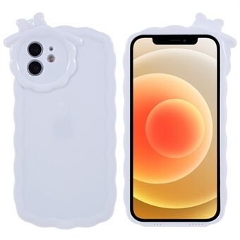 För iPhone 12 6,1 tum lättvikts blank yta telefonfodral med 3D tecknad monsterdesign Solid vit smartphone mjukt TPU bakskal