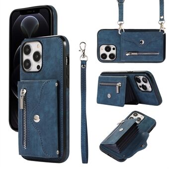 För iPhone 12/12 Pro 6,1 tums PU-läder+TPU-telefonfodral Kickstand-fodral med RFID-blockerande kortväska