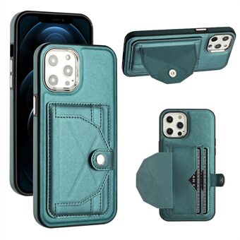 YB Leather Coating Series-4 för iPhone 12/12 Pro Kickstand-fodral PU-läderbelagd TPU-telefonskal med kortplatser