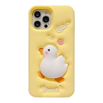 För iPhone 12/12 Pro Silikontelefonfodral 3D Cartoon Squeeze Duck Pattern Mobiltelefonfodral