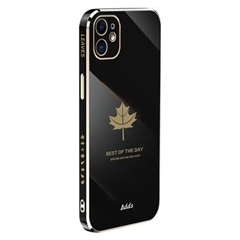 För iPhone 12 6,1 tum Maple Leaf Pattern TPU Cover 6D Elektropläterad Edge telefonfodral
