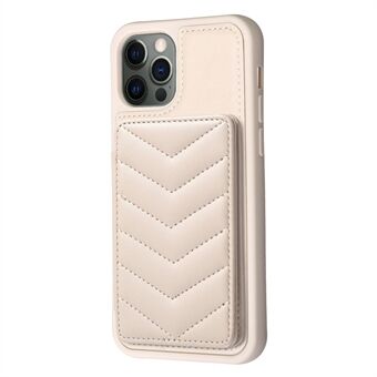 BF26 för iPhone 12 / 12 Pro -korthållare TPU+PU-lädertelefonfodral Wave Texture Stitching Line Kickstand Telefonskydd
