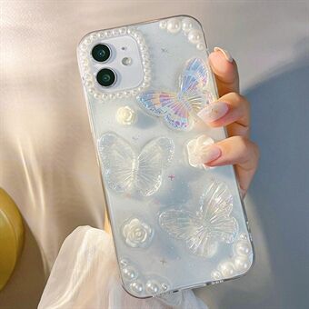 TPU telefonfodral för iPhone 12/12 Pro , 3D Butterfly Flower Decor Transparent telefonskal