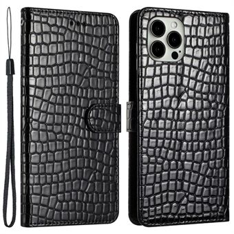 För iPhone 12/12 Pro 6,1 tum Crocodile Texture Drop-proof läderfodral Stand Telefonplånboksfodral med handrem