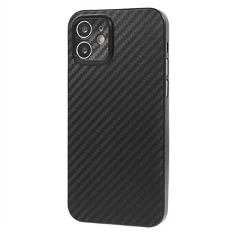 För iPhone 12 6,1 tums supertunt telefonfodral Carbon Fiber Texture PC-baksida (exakt linsutskärning) - Svart