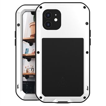Love MEI för iPhone 12 Helkroppsskydd Stötsäkert metall + silikon telefonfodral med härdat glasfilm