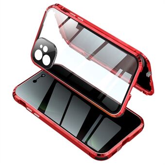 Låsinstallation Metallram + dubbelsidigt härdat glas + linsskydd Anti-peep-fodral för iPhone 12 Pro