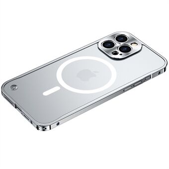 Reptåligt smalt telefonfodral Härdat glas + metallramskydd Matt Transparent Reptåligt fodral med magnetisk trådlös laddningsfunktion för iPhone 12 Pro - Silver