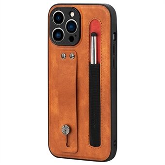 007-serien för iPhone 12 Pro s PU-läderbelagd TPU Välskyddad anti- Scratch handrem Kickstand Mobiltelefonfodral med penna