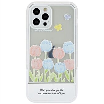 För iPhone 12 Pro  Tulpaner Blommönster Utskrift Kickstand Fodral Mjuk TPU Stötsäker Kameralins Skyddsfodral