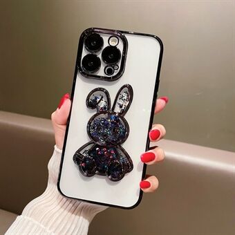 För iPhone 12 Pro 6,1 tum Quicksand Rabbit Decor Telefon Skyddsfodral Elektroplering TPU bakstycke med linsskyddsfilm av härdat glas