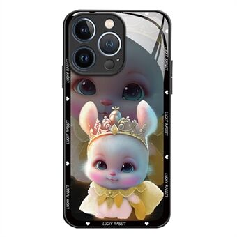 För iPhone 12 Pro 6,1 tum Lovely Princess Elf Rabbit Pattern Smartphone Skyddsfodral Härdat glas+TPU Anti- Scratch bakfodral