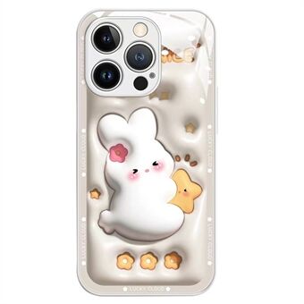 För iPhone 12 Pro 6,1 tums droppsäker tecknad kanin som kramar stjärna härdat glas + TPU telefonfodral Baksida Skyddsfodral