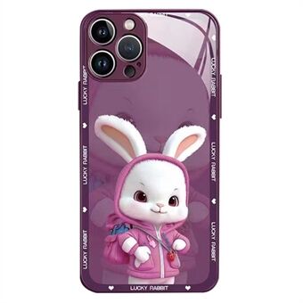 Bakskal till iPhone 12 Pro 6,1 tum Anti-dropp tecknad kanin med ryggsäck härdat glas+TPU telefonskyddsfodral