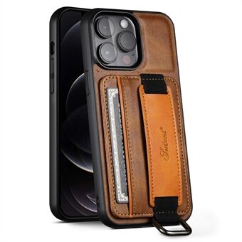 SUTENI H13 Korthållare Telefonfodral för iPhone 12 Pro Läderbelagd PC + TPU Kickstand Telefonskydd med handrem