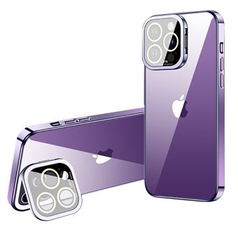 För iPhone 12 Pro Galvaniserad TPU-telefonfodral Glaskamerafilm Kickstand Bakre skal