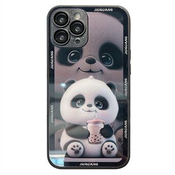 För iPhone 12 Pro Bakfodral i härdat glas TPU-ram Mjölkte Pandamönster Telefonskal med linsskydd