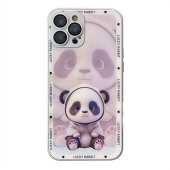 För iPhone 12 Pro Shadow Panda Mönster Härdat glas baktill TPU ramskydd Telefonskydd med linsfilm