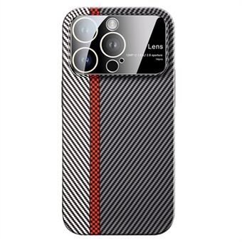 För iPhone 12 Pro 6,1 tums skyddsfodral Carbon Fiber Texture PC-telefonskal med glaslinsfilm