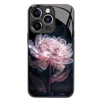 För iPhone 12 Pro Bakstycke i härdat glas Epiphyllum-mönster TPU Bumper Stötsäkert telefonfodral