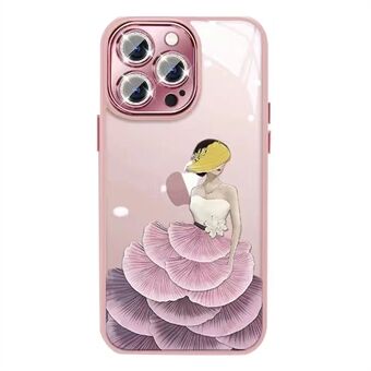 För iPhone 12 Pro Skönhetsmönster Telefonskydd TPU-ram Bakfodral i härdat glas med glitterlinsskydd