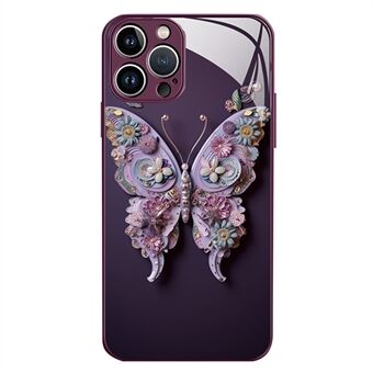 Butterfly Pattern Phone Case för iPhone 12 Pro 6,1 tums härdat glas+TPU Fallsäkert skal