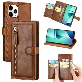 Zipper Pocket Leather Stand Case med kortplatser för iPhone 12 Pro Max 