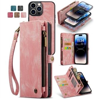 CASEME 008-serien Kickstand-dragkedja 2-i-1 avtagbar plånbok PU-läderfodral för iPhone 12 Pro Max 6,7-tum