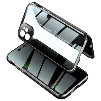 Låsinstallation Metallram + dubbelsidigt härdat glas + linsskydd Skyddsfodral för iPhone 12 Pro Max