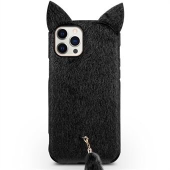 QIALINO plyschbelagd TPU-telefonskydd med fluffigt kattörat + svansrem för iPhone 12 Pro Max