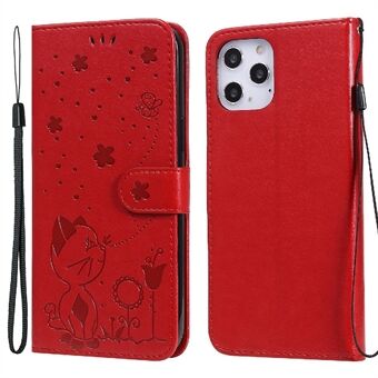 Imprint Cat and Bee Pattern Cover Case med rem för iPhone 12 Pro Max 