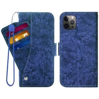 För iPhone 12 Pro Max  PU- Stand Plånboksfodral Vattenfärgad målning Textur Roterande kortplatser Stötsäkert telefonskydd