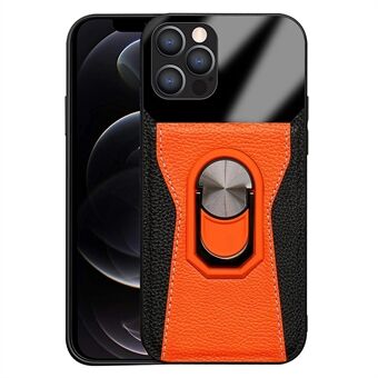 För iPhone 12 Pro Max  Litchi Texture Kontrastfärg Telefonfodral PU Läderbelagd PC + TPU Kickstand Cover
