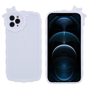 För iPhone 12 Pro Max 6,7 tums skyddande telefonfodral med blank yta Solid vit 3D Cartoon Monster Smartphone TPU bakskal