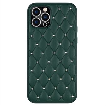 Skyddsfodral för iPhone 12 Pro Max 6,7 tum, Rhinestone Dekor Rhombus Texture PU-läder+TPU-telefonfodral Fallbeständigt bakskal