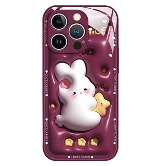 För iPhone 12 Pro Max 6,7 tums tecknad kanin som kramar stjärna i härdat glas + TPU telefonfodral Stötsäkert ryggskyddsskydd